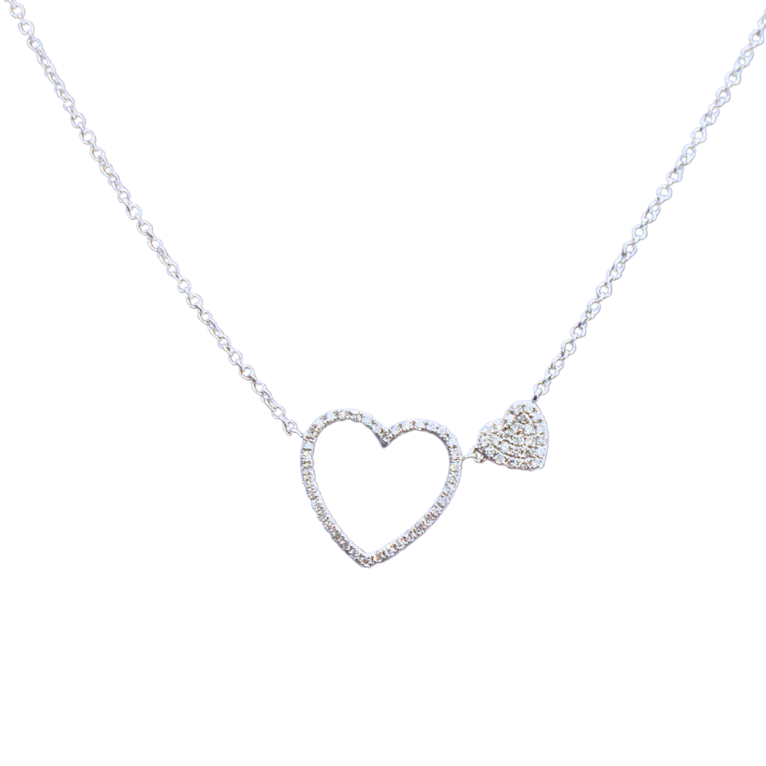 Two Hearts 18k White Gold and Diamond Necklace