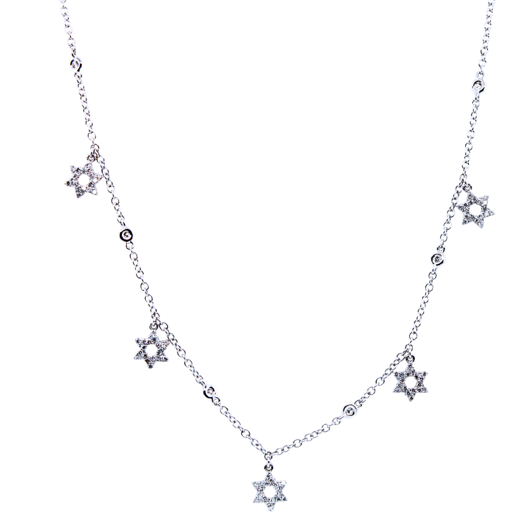 18k White Gold Hanging Star by David Diamond Necklace 0.78Cts