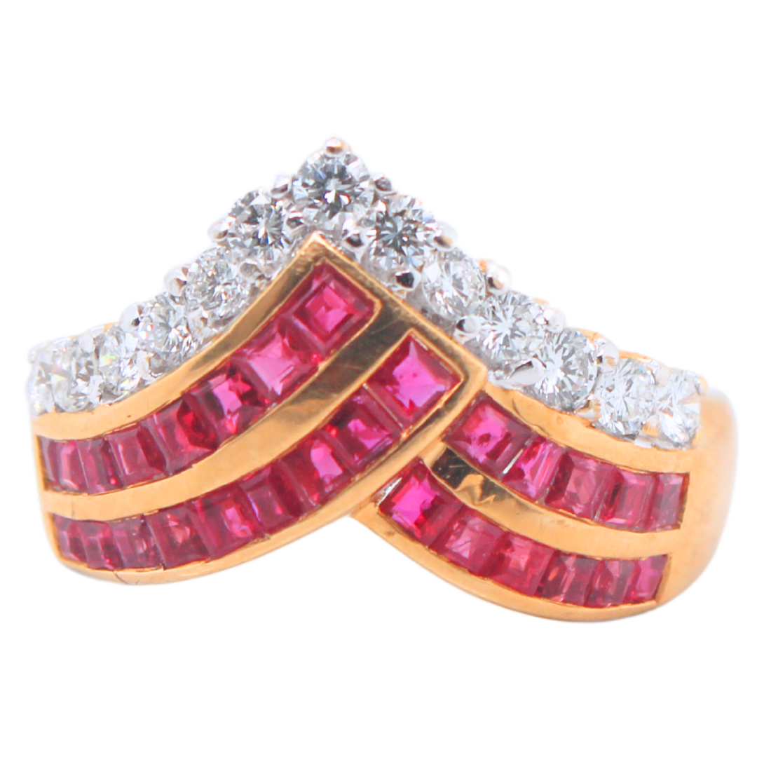 18k Yellow Gold Ruby and Diamond Crown Ring 1.95CTW
