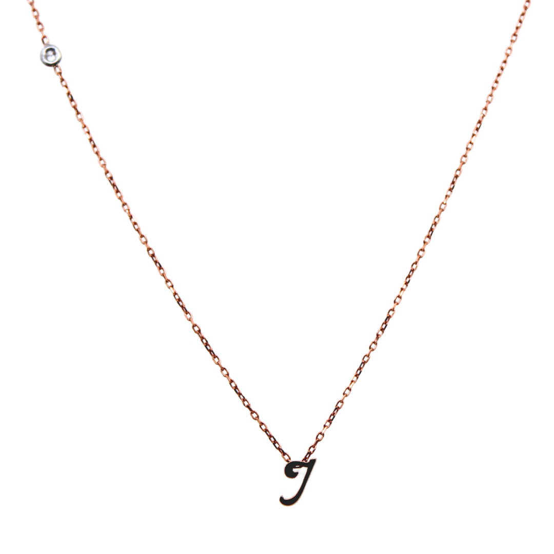 14k Rose Gold Initial Pendant Necklace "J"