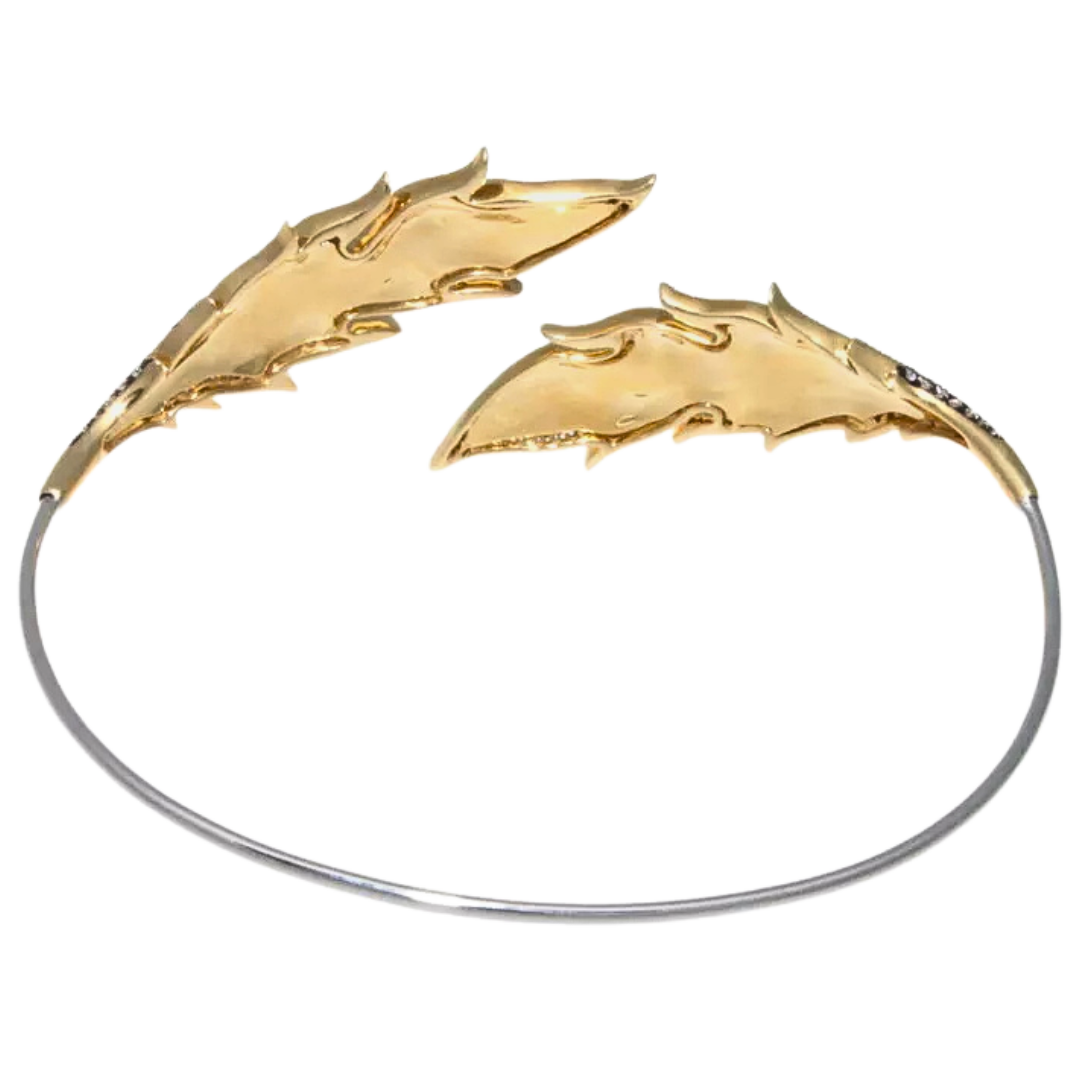 18K WHITE & YELLOW GOLD DIAMOND LEAF BANGLE 0.99 CTS.