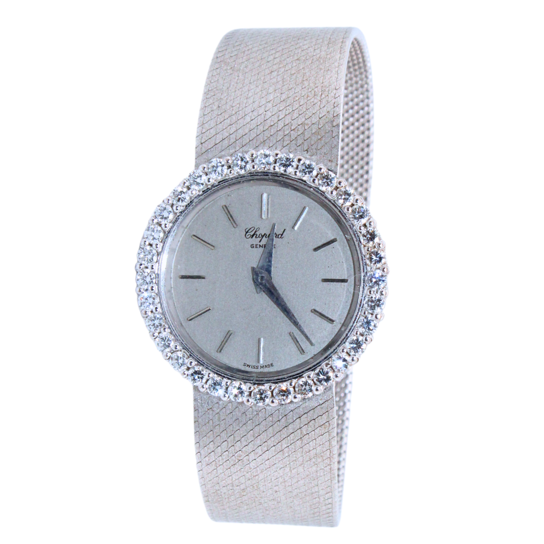 Chopard 18K White Gold Ladies Diamond Bracelet Watch Swiss Made