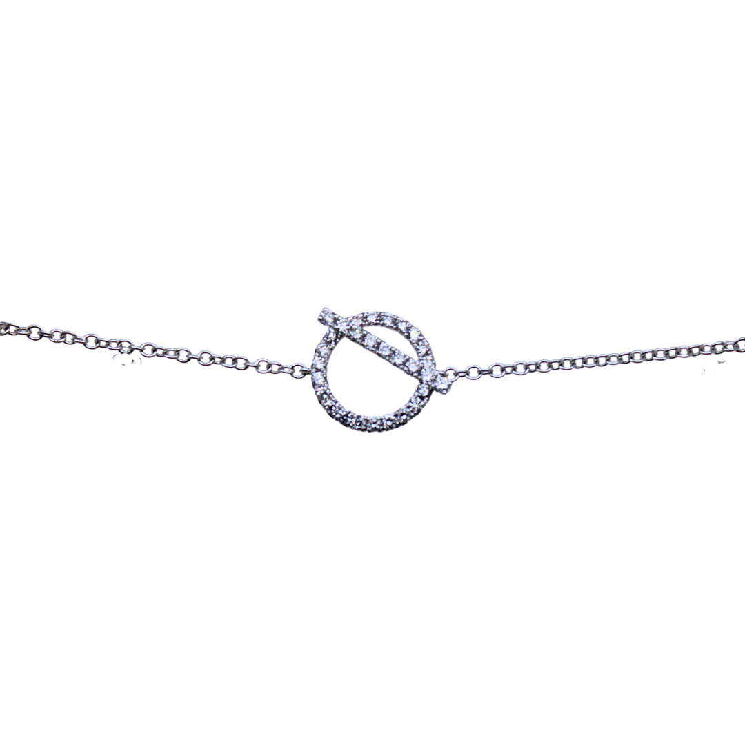 18k White Gold Circle Pendant Diamond Bracelet