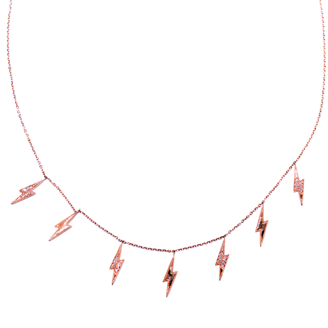 18k Rose Gold Lightning Bolts Accent Necklace 0.11CTW