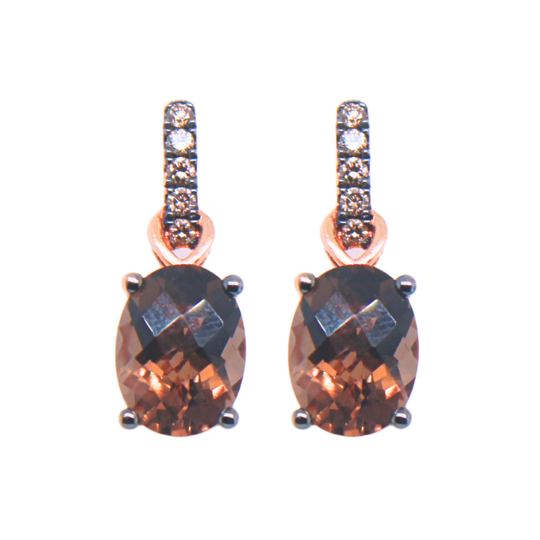 14k Rose Gold Le Vian Chocolate Topaz Quartz Diamond Earrings 0.20CTW