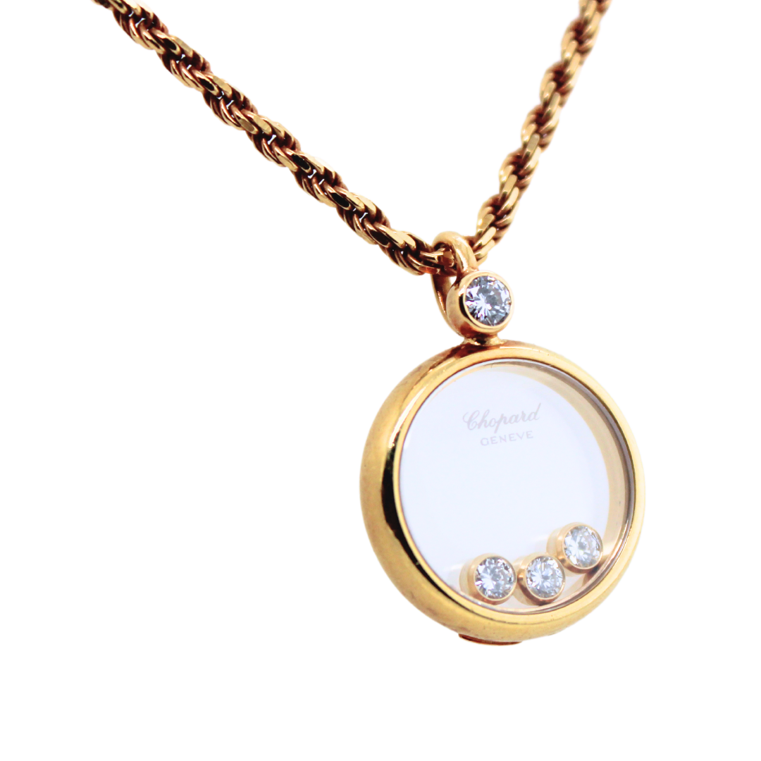 18k Yellow Gold Chopard Three Floating Happy Diamond Necklace