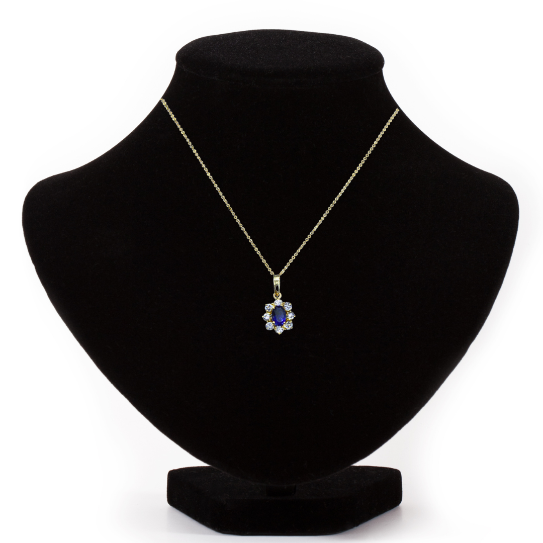 House of Taylor 18k Yellow Gold Royal Blue Sapphire and Diamond Pendant Necklace