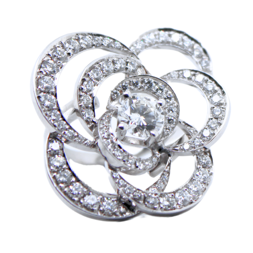 New Well Made 2.43ctw. Diamond Flower Ring in 18K White Gold Size 5 9.5 gram