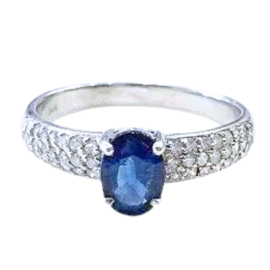 4K White Gold, Sapphire & Diamond Ring 1.50CTW