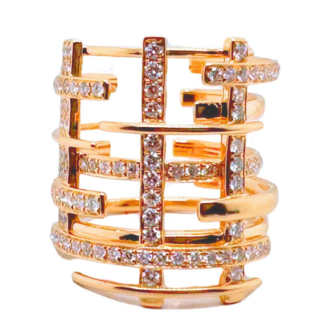 14k Yellow Gold Multi Row Ring 1.08CTS