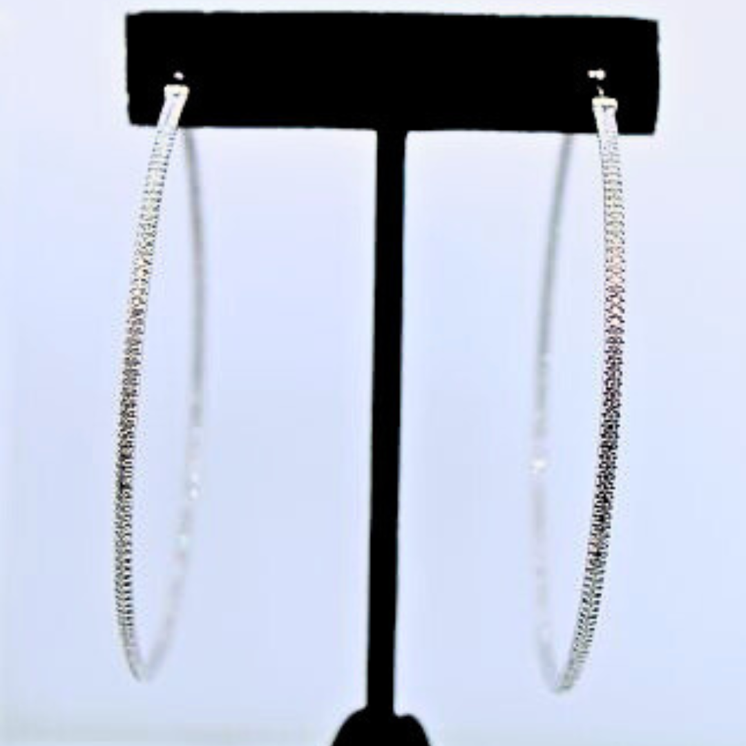 18k White Gold Big Diamond Hoops