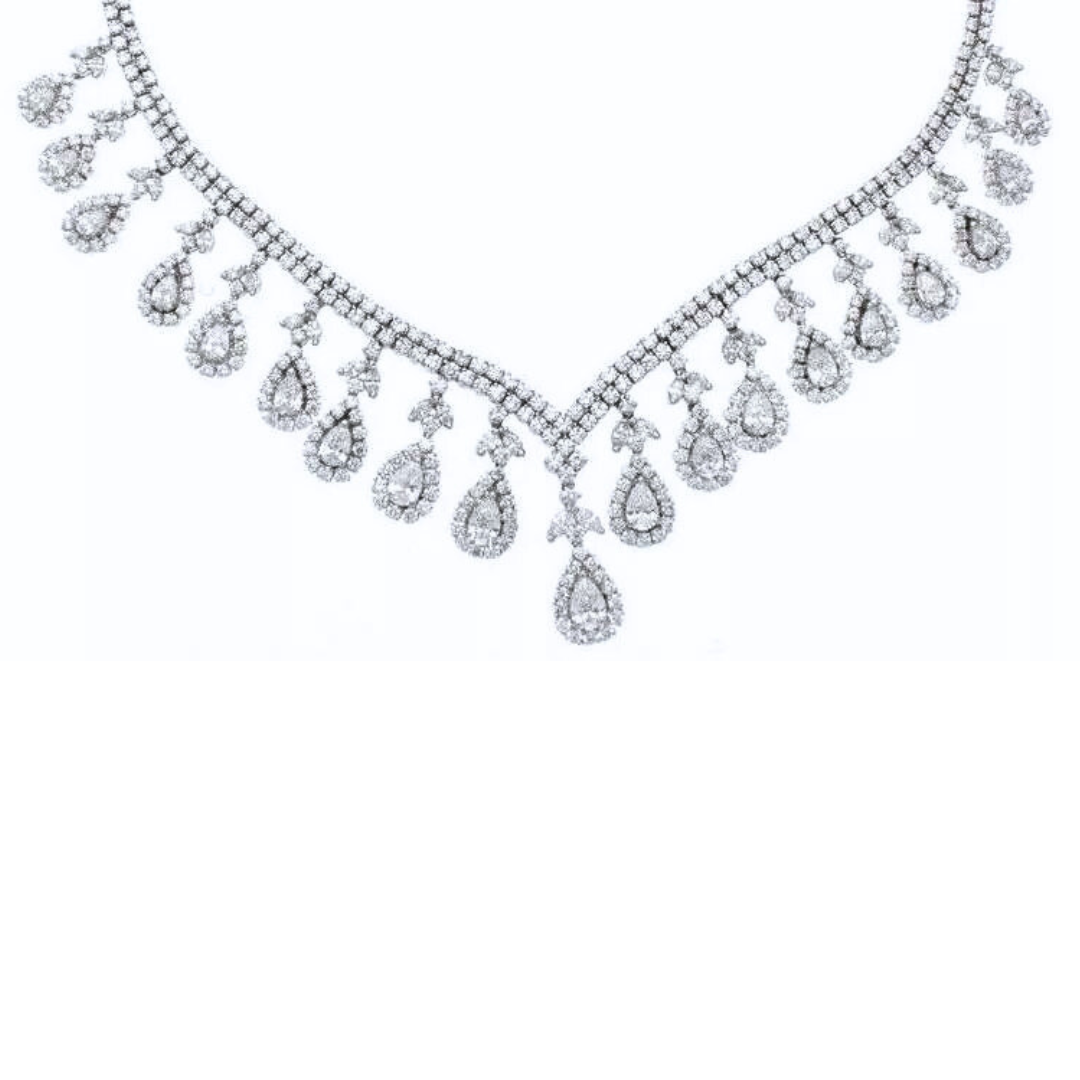 18K WHITE GOLD & PEAR SHAPE DROP DIAMOND NECKLACE 35.00 CTS. GIA