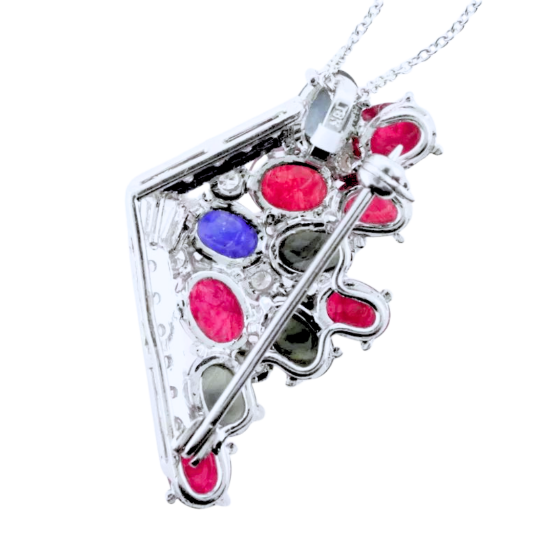 1.25ctw. DIAMOND Cabochon GEM Tutti-Frutti NECKLACE/BROOCH IN WHITE GOLD