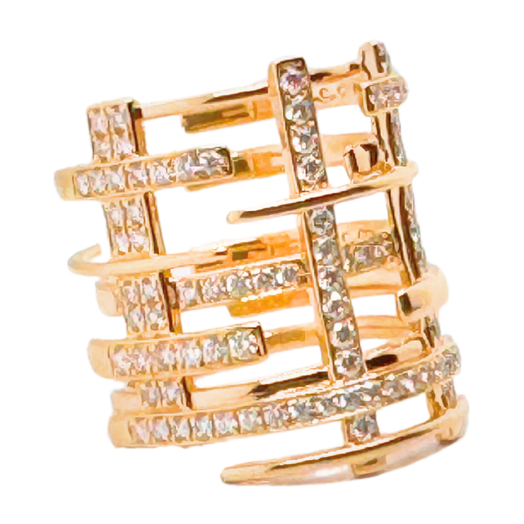 14k Yellow Gold Multi Row Ring 1.08CTS