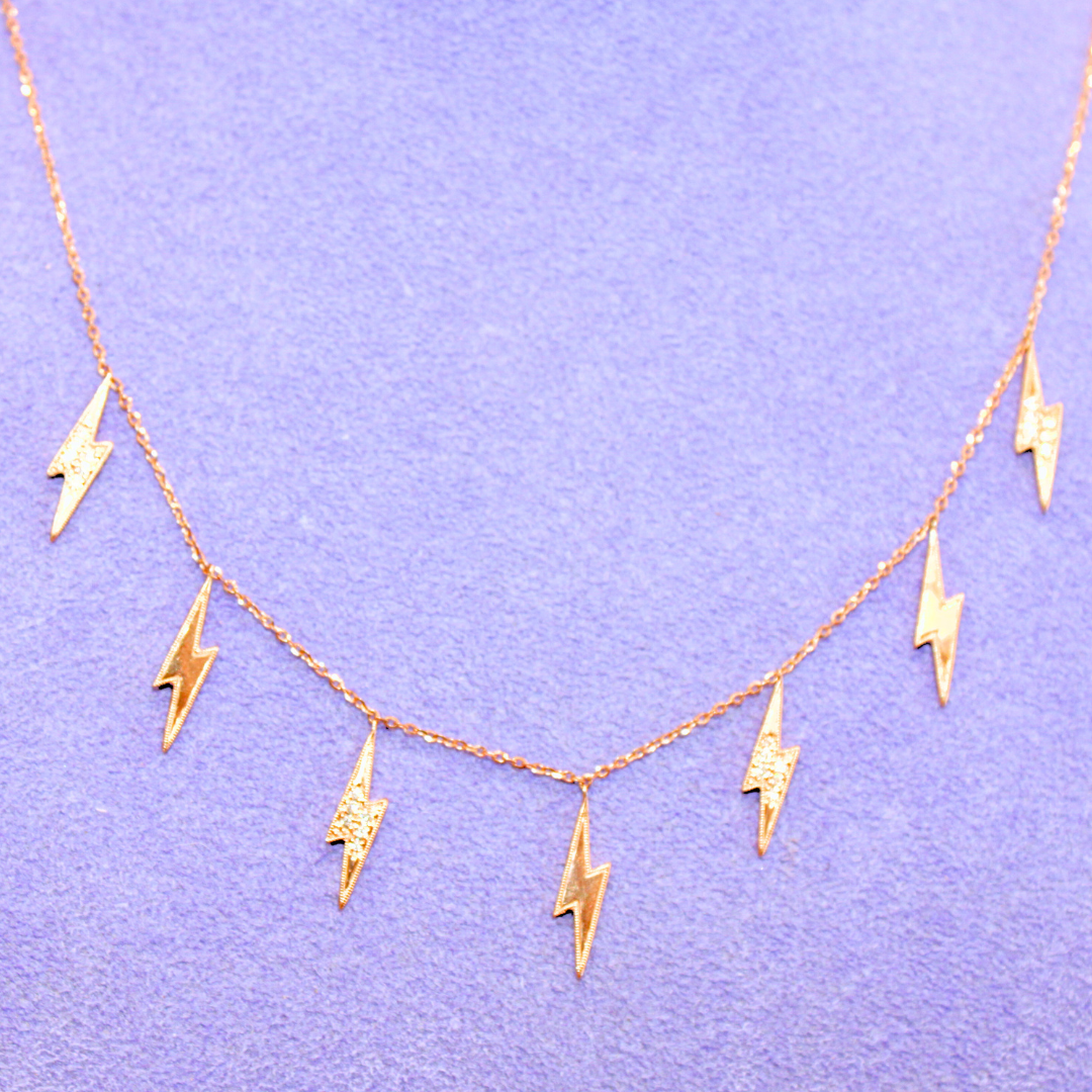 18k Rose Gold Lightning Bolts Accent Necklace 0.11CTW