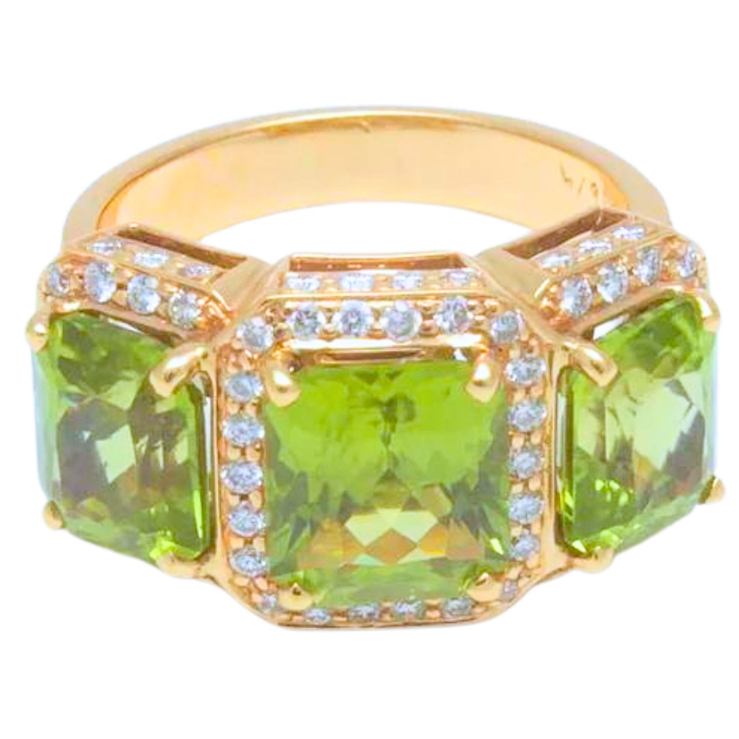 New Zorab 6.98 ct. Green Peridot 0.80ct Diamond 18k Rose Gold Ring Size 7