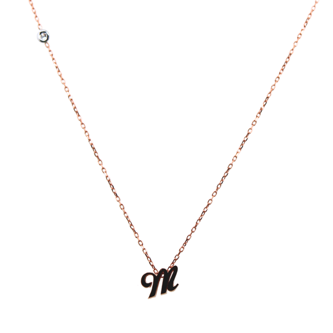 14k Rose Gold Initial Pendant Necklace "M"
