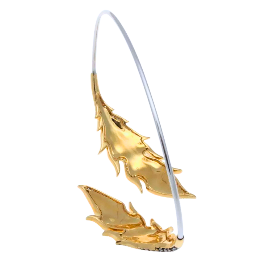 18K WHITE & YELLOW GOLD DIAMOND LEAF BANGLE 0.99 CTS.