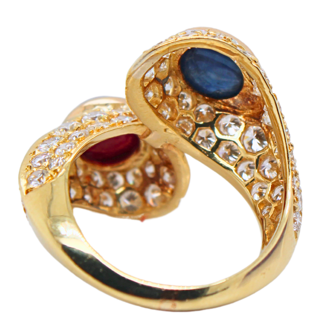 14K Yellow Gold His and Her Ruby and Sapphire Diamond Ring 2.80Cts