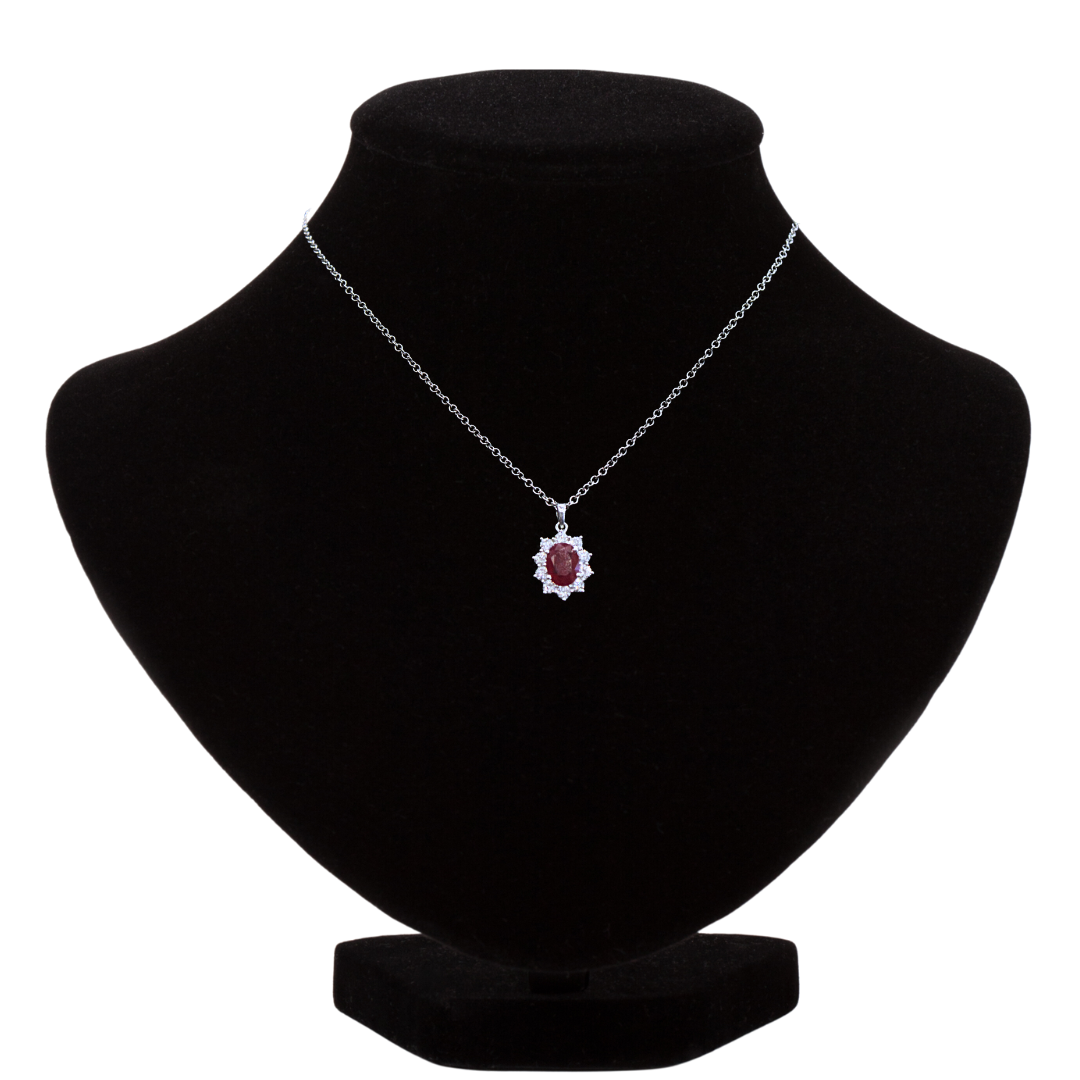 18k White Gold Ruby and Diamond Pendant Necklace