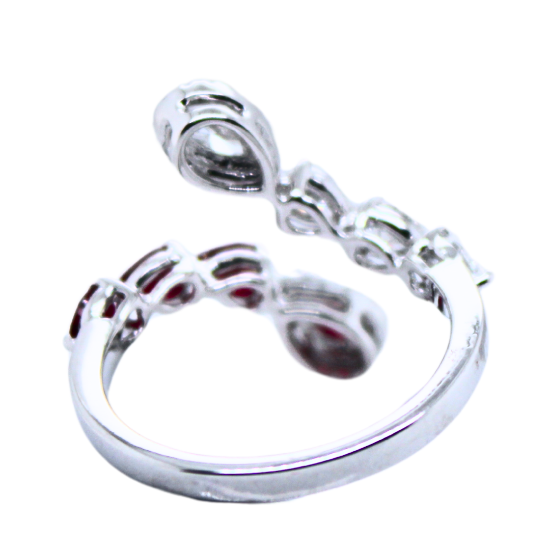 18K White Gold Diamond & Ruby Open Wrap Ring 1.41 Carats