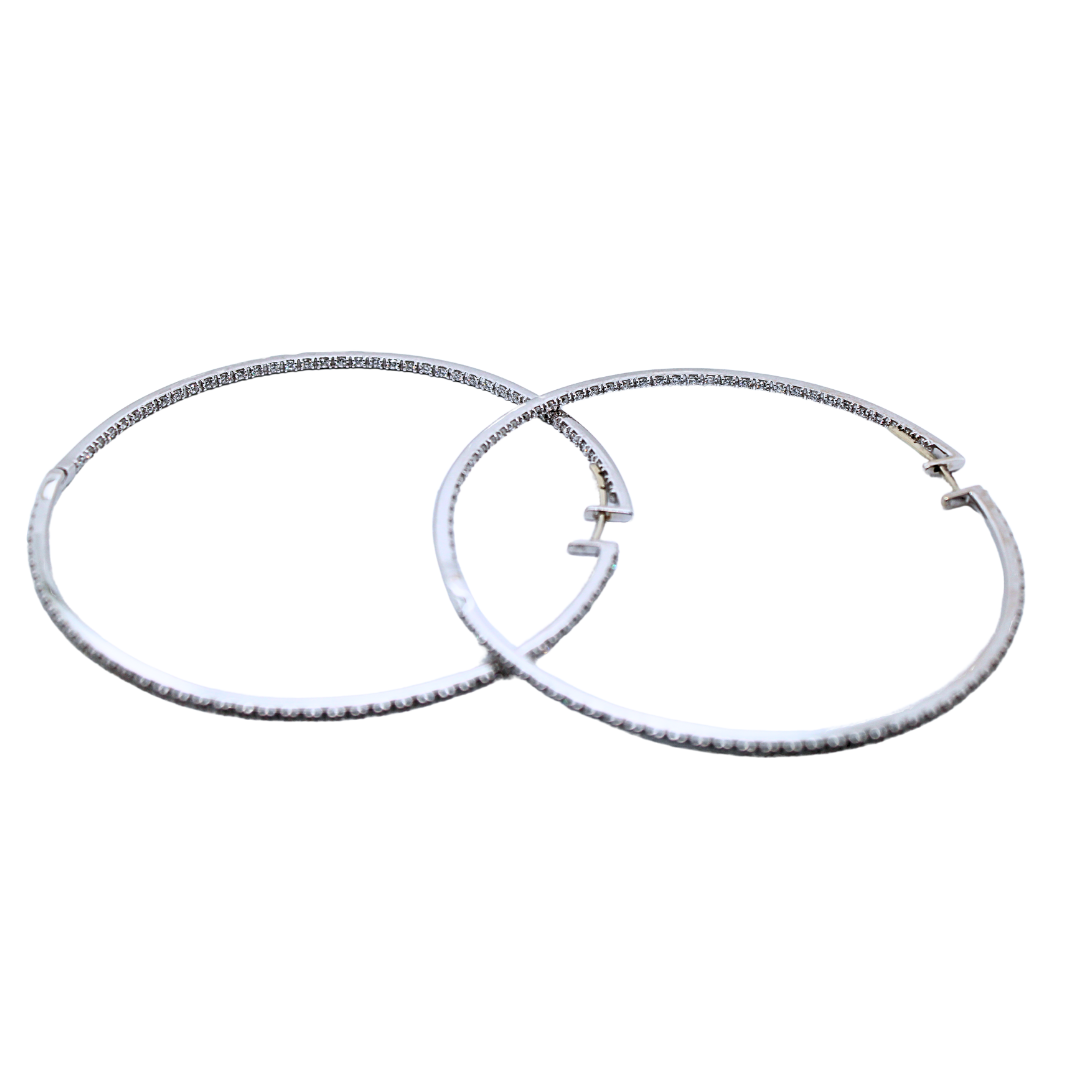 18k White Gold Big Diamond Hoops