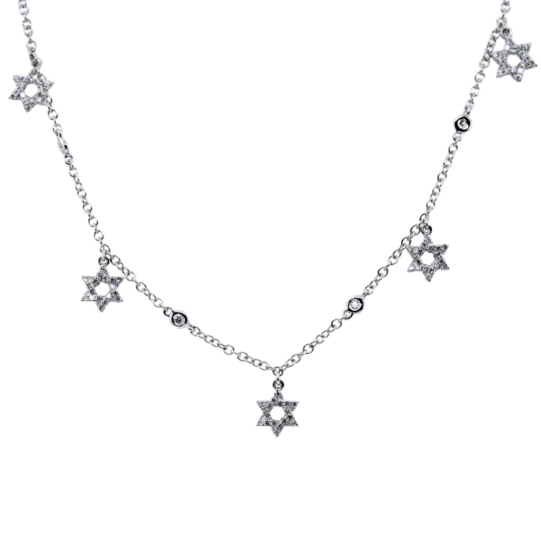 18k White Gold Hanging Star by David Diamond Necklace 0.78Cts