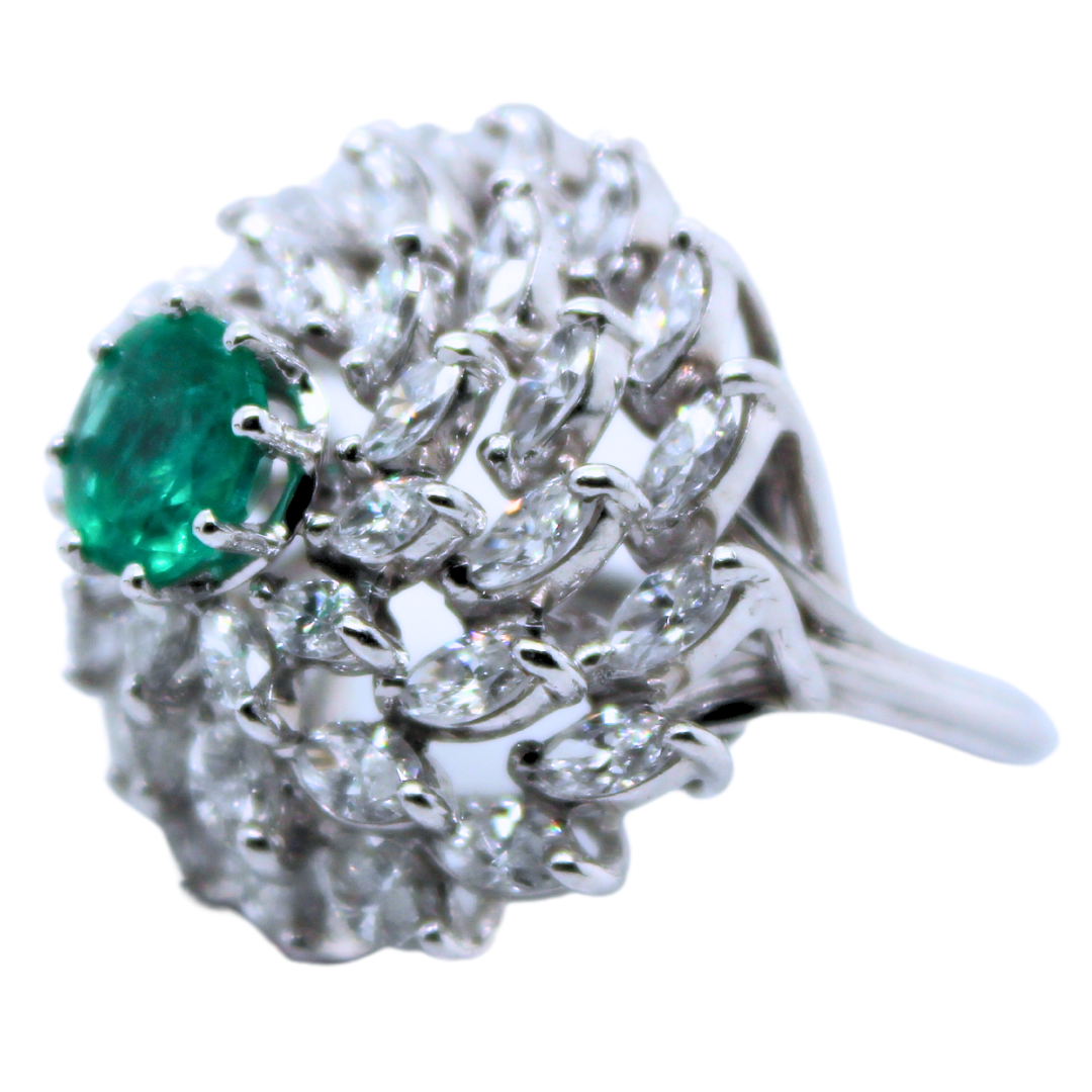 PLATINUM EMERALD AND DIAMOND DOME RING 3.52CTS