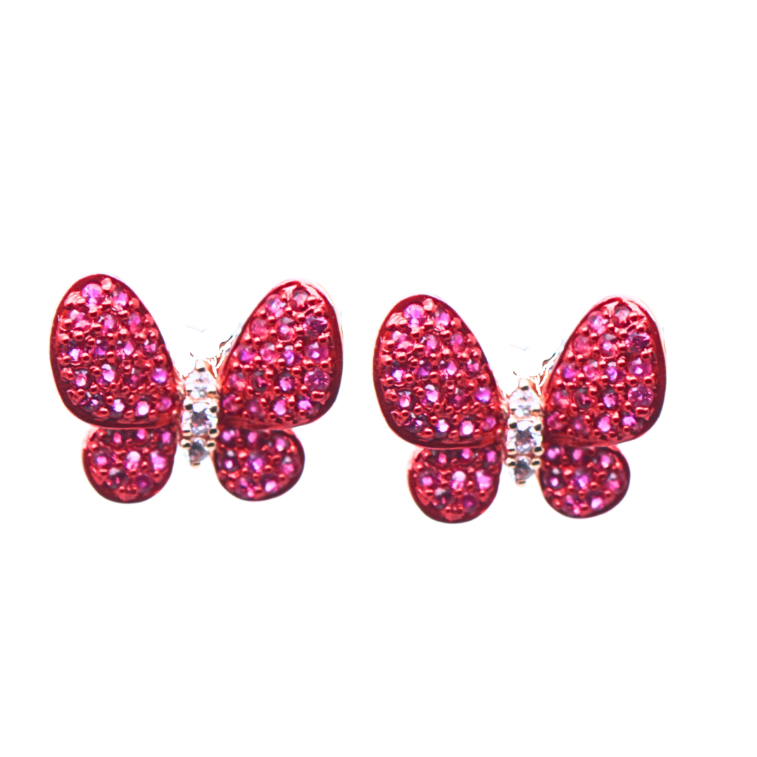 18k Rose Gold Ruby & Diamnd Butterfly Earrings 1.17tcw.