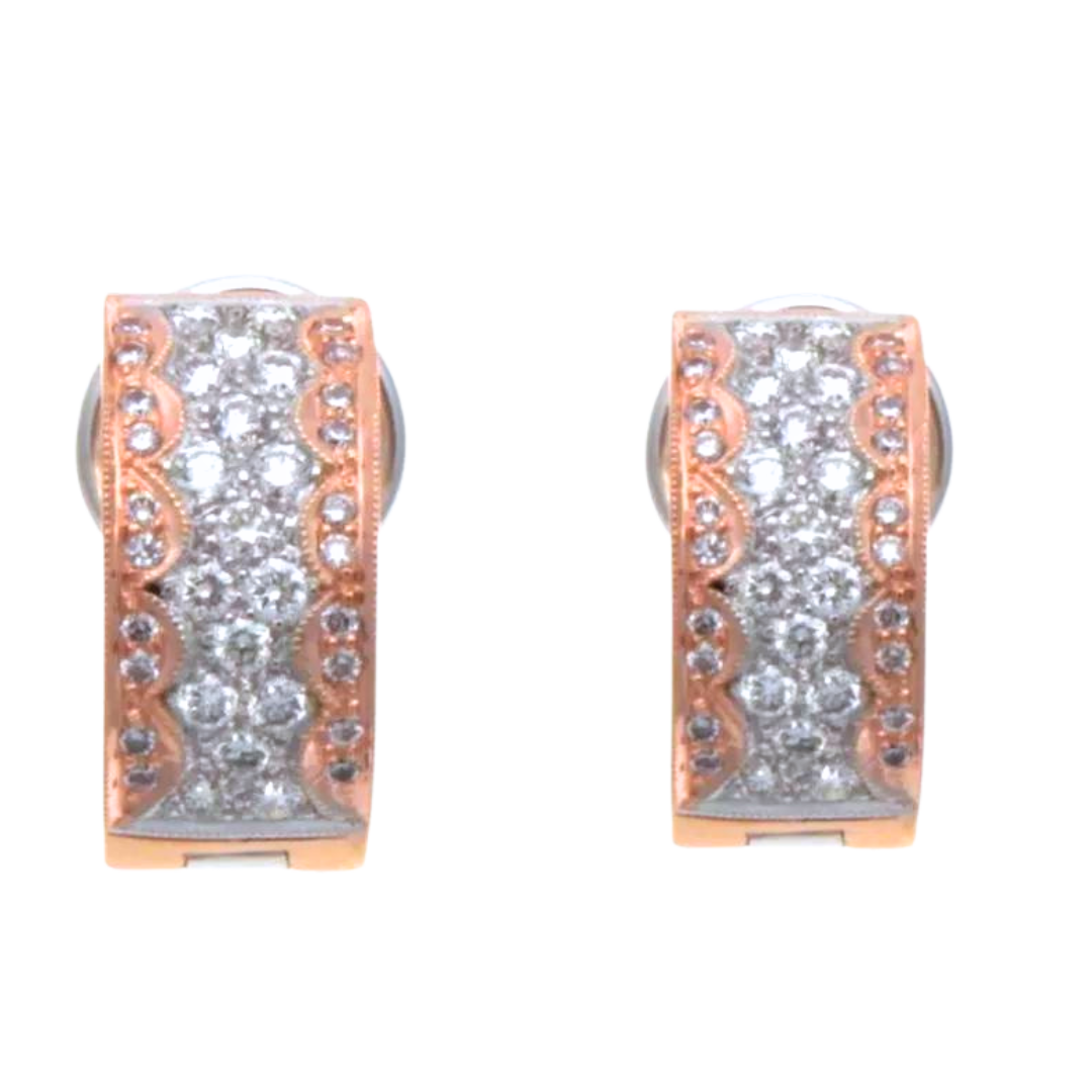 14K Rose & White Gold Diamond Huggie Earrings 1.75 Cts.