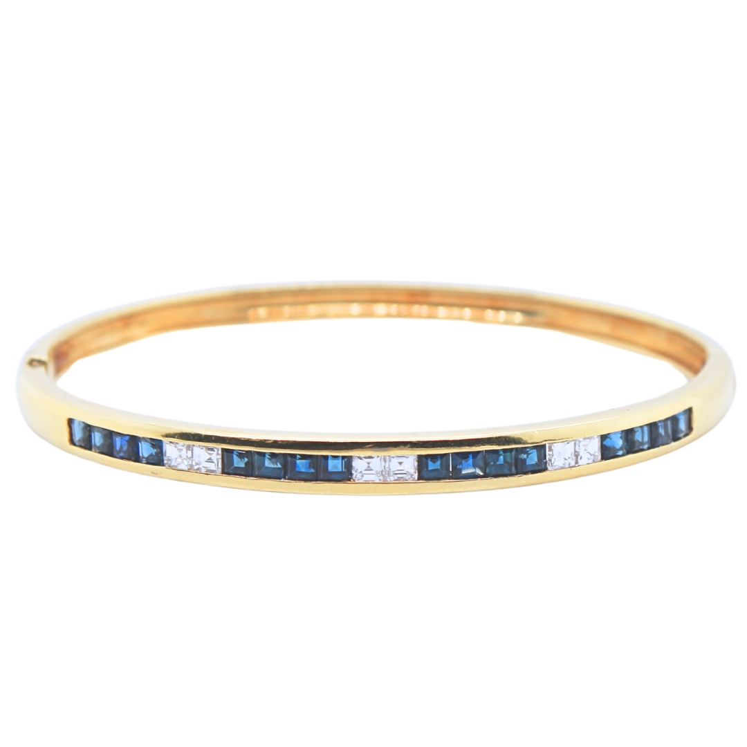 18k Yellow Gold Invisible Set Sapphire and Diamond Bangle 1.75 ctw