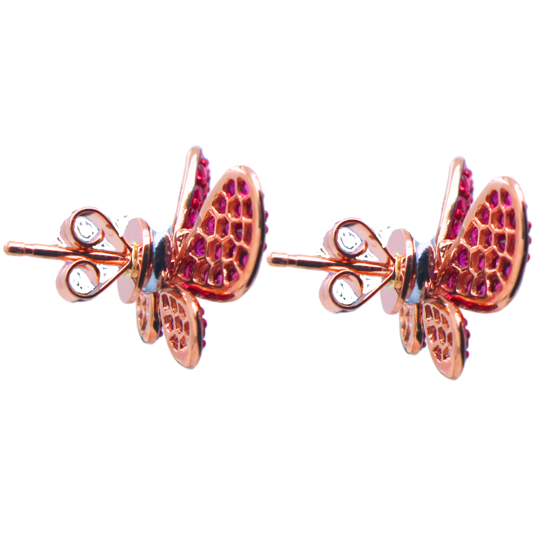 18k Rose Gold Ruby & Diamnd Butterfly Earrings 1.17tcw.