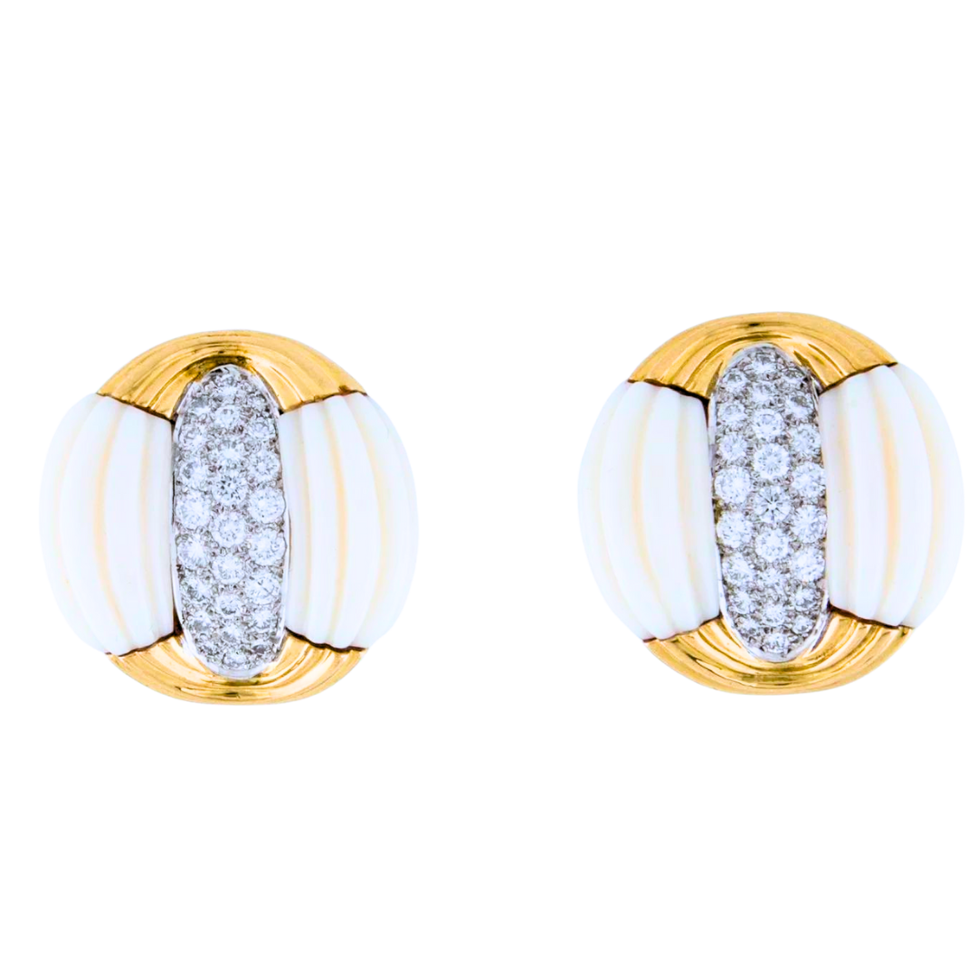 Charles Turi New York 18KY Gold Diamond & Angel Skin Coral Earrings 2.50 Carats