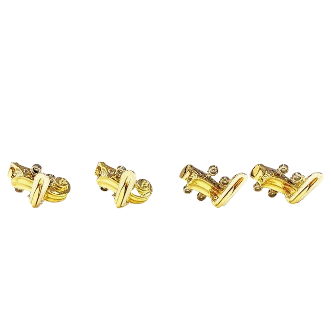 18K Yellow Gold Deakin & Francis Set of Violin/Cello Head Cufflinks & Stub Set