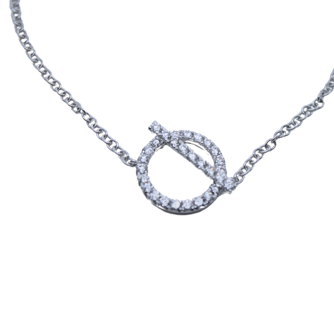 18k White Gold Circle Pendant Diamond Bracelet