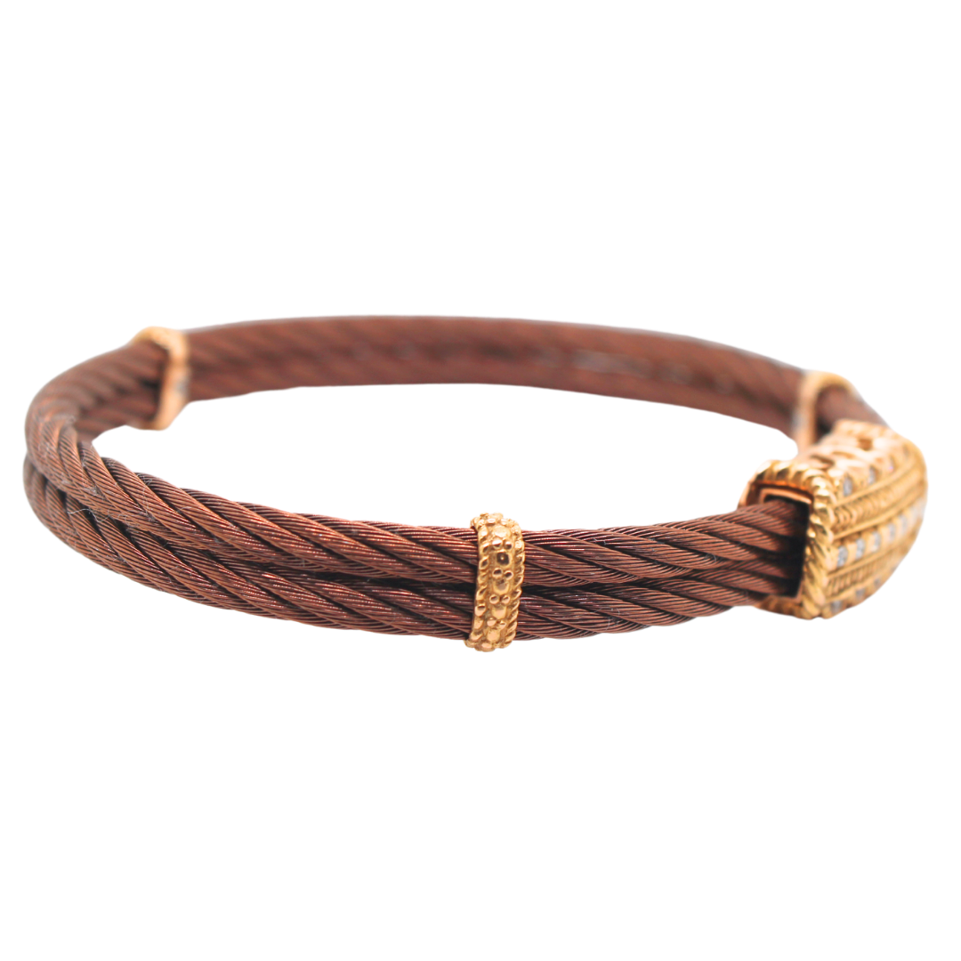 18k Rose Gold Celtique Cable Philippe Charriol Bronze Bangle 0.20Cts