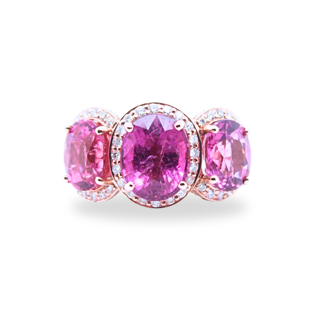 Pink Sapphire Diamond Three Stone Ring