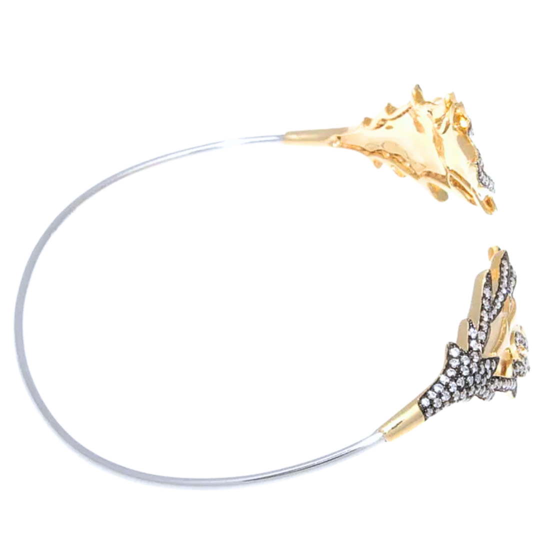 18K WHITE & YELLOW GOLD DIAMOND LEAF BANGLE 0.99 CTS.