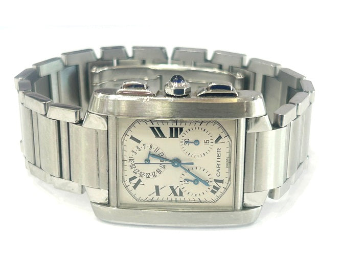 Cartier Stainless Steel Tank Francaise Chronoflex Chronograph White Dial 2303 28mm