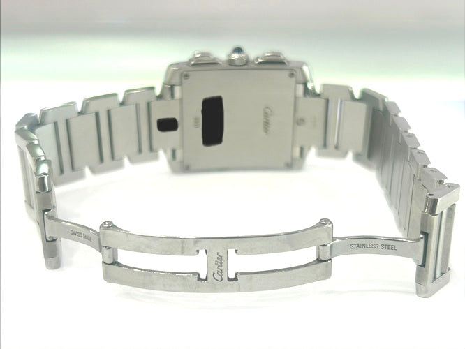 Cartier Stainless Steel Tank Francaise Chronoflex Chronograph White Dial 2303 28mm