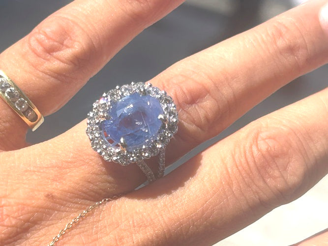 14K White Gold Kasmir Sapphire and Diamond Ring 9.14 Carats W/GIA Certificate