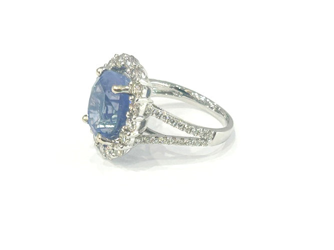 14K White Gold Kasmir Sapphire and Diamond Ring 9.14 Carats W/GIA Certificate