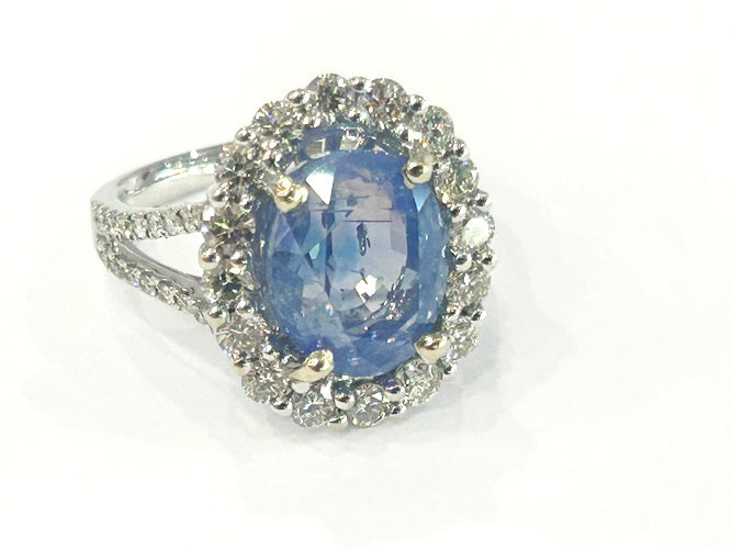 14K White Gold Kasmir Sapphire and Diamond Ring 9.14 Carats W/GIA Certificate