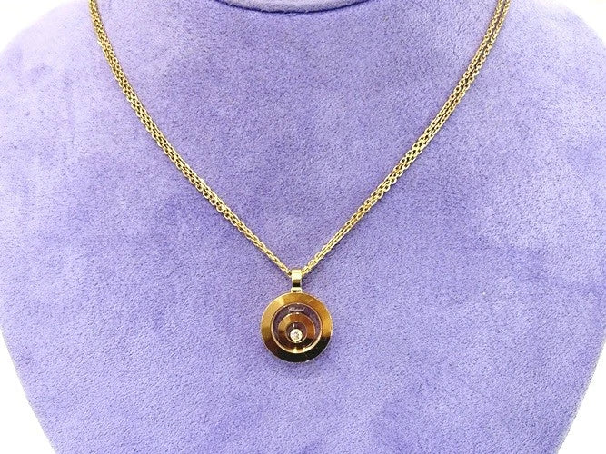 18K Rose Gold Chopard Happy Spirit Diamond Pendant Double Strand Necklace 0.10CT