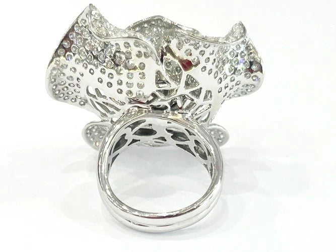 18K White Gold Diamond Statement Flower Ring 5.50 Carat Total Weight