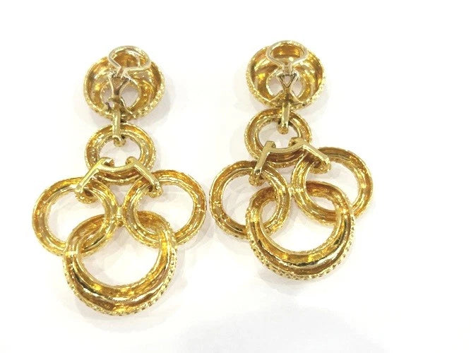 18K Yellow Gold Textured Drop Circle Earrings 43.96 Grams