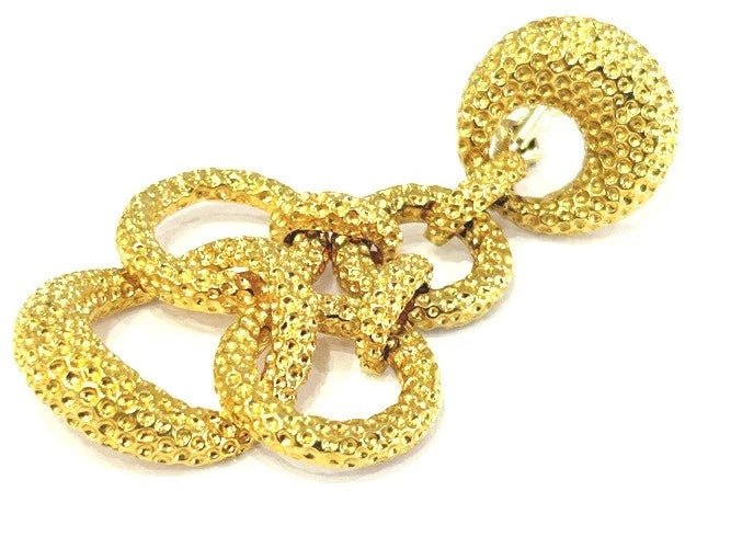 18K Yellow Gold Textured Drop Circle Earrings 43.96 Grams