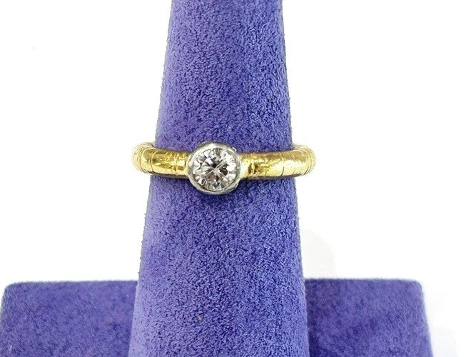 Platinum/18K Yellow Gold Single Diamond Pinky Ring 0.50 Carats