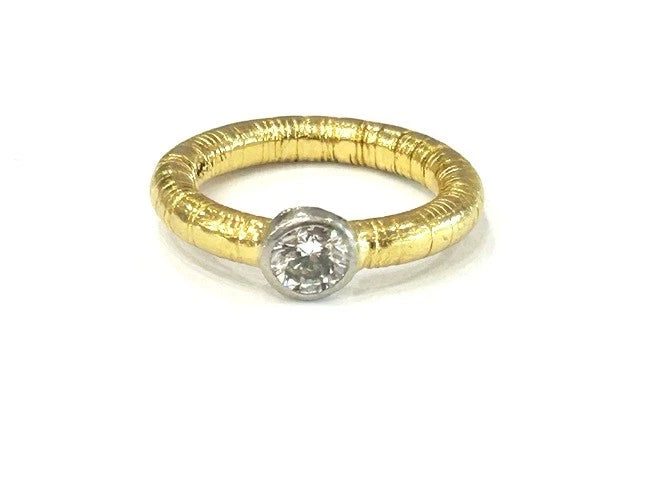 Platinum/18K Yellow Gold Single Diamond Pinky Ring 0.50 Carats