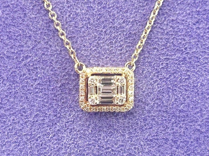 14K Yellow Gold Diamond Halo Cluster Necklace 0.35 Carats